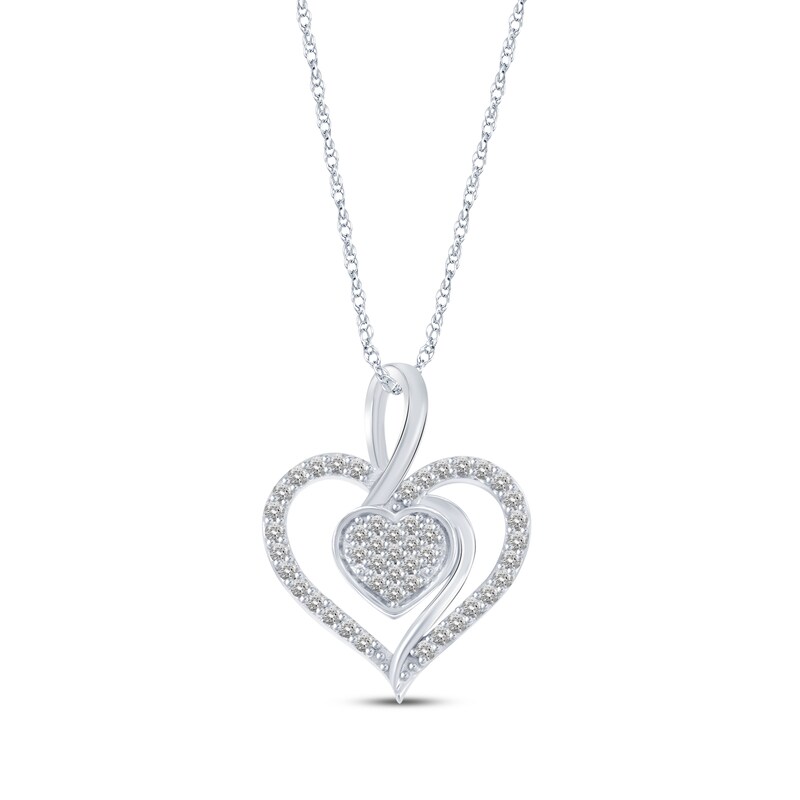 Round-Cut Multi-Diamond Center Heart Necklace 1/5 ct tw Sterling Silver 18”