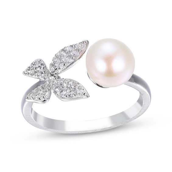 Kay Cultured Pearl & Round-Cut White Lab-Created Sapphire Butterfly Deconstructed Ring Sterling Silver