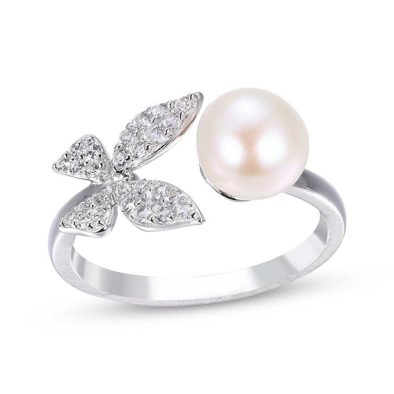 Cultured Pearl & Round-Cut White Lab-Created Sapphire Butterfly ...