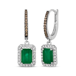 Le Vian Emerald-Cut Emerald Hoop Drop Earrings 3/8 ct tw Diamonds 14K Vanilla Gold
