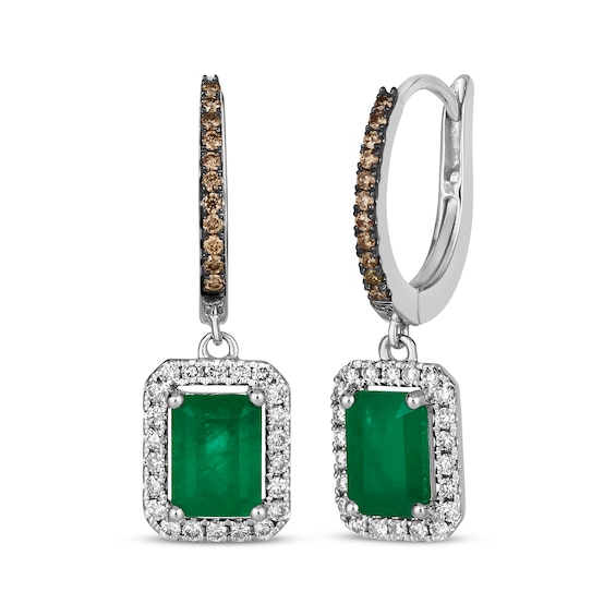 Le Vian Emerald-Cut Emerald Hoop Drop Earrings 3/8 ct tw Diamonds 14K Vanilla Gold