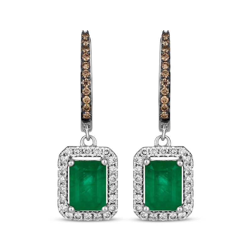 Le Vian Emerald-Cut Emerald Hoop Drop Earrings 3/8 ct tw Diamonds 14K Vanilla Gold