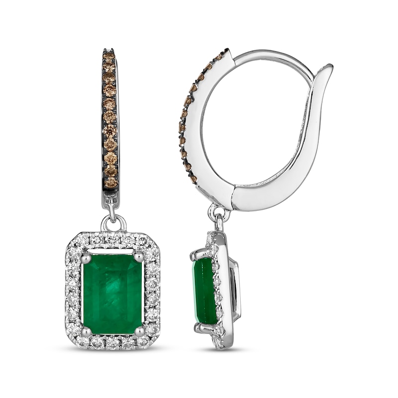 Main Image 3 of Le Vian Emerald-Cut Emerald Hoop Drop Earrings 3/8 ct tw Diamonds 14K Vanilla Gold