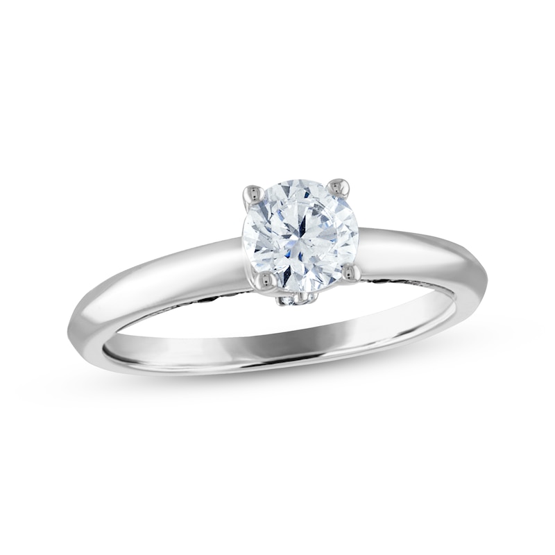 Round-Cut White & Black Diamond Solitaire Hidden Detail Engagement Ring 3/4 ct tw 14K White Gold