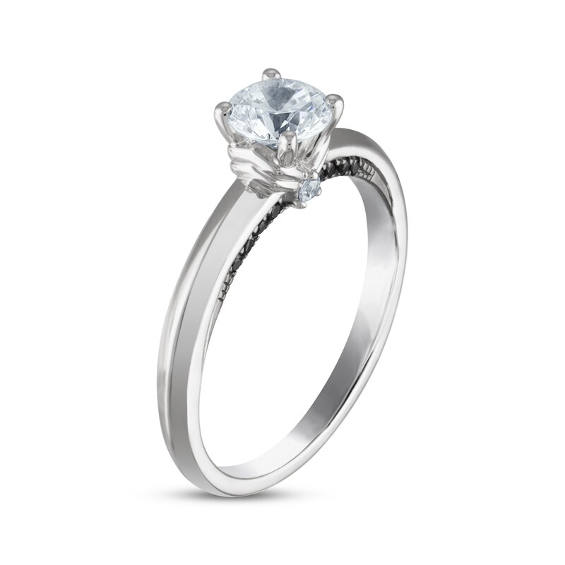 Round-Cut White & Black Diamond Solitaire Hidden Detail Engagement Ring 3/4 ct tw 14K White Gold