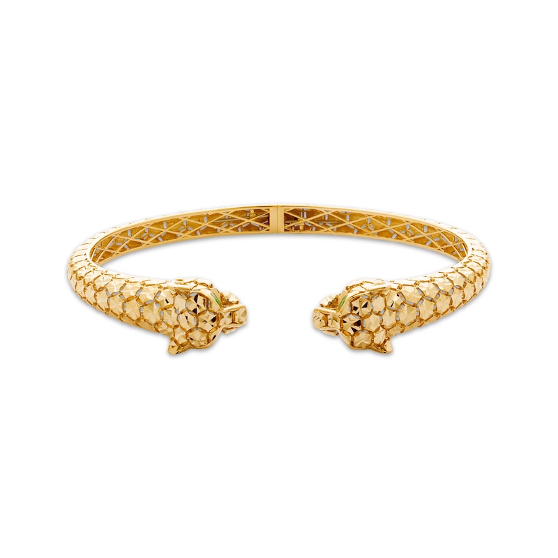 Main Image 1 of Italian Brilliance Diamond-Cut Panther Hinged Bangle Bracelet 14K Yellow Gold