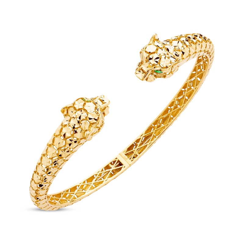 Main Image 2 of Italian Brilliance Diamond-Cut Panther Hinged Bangle Bracelet 14K Yellow Gold