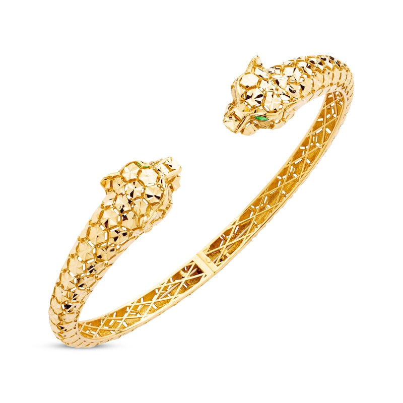 Italian Brilliance Diamond-Cut Panther Hinged Bangle Bracelet 14K Yellow Gold