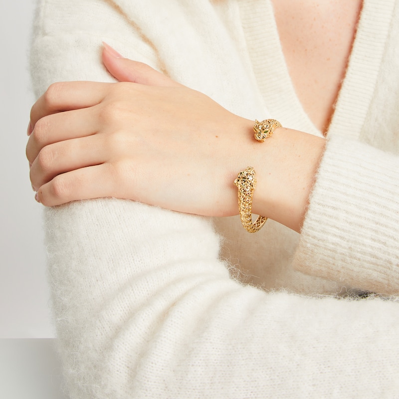 Main Image 3 of Italian Brilliance Diamond-Cut Panther Hinged Bangle Bracelet 14K Yellow Gold