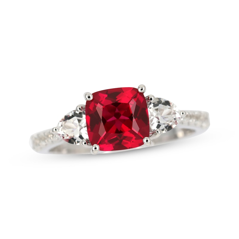 Cushion-Cut Lab-Created Ruby & White Lab-Created Sapphire Ring Sterling Silver