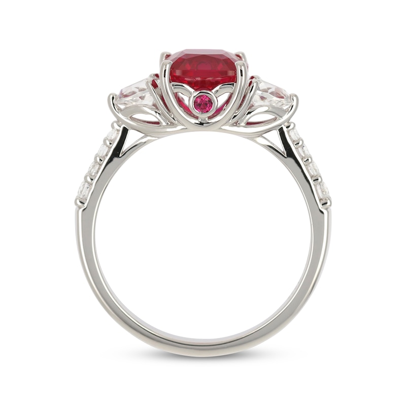 Cushion-Cut Lab-Created Ruby & White Lab-Created Sapphire Ring Sterling Silver