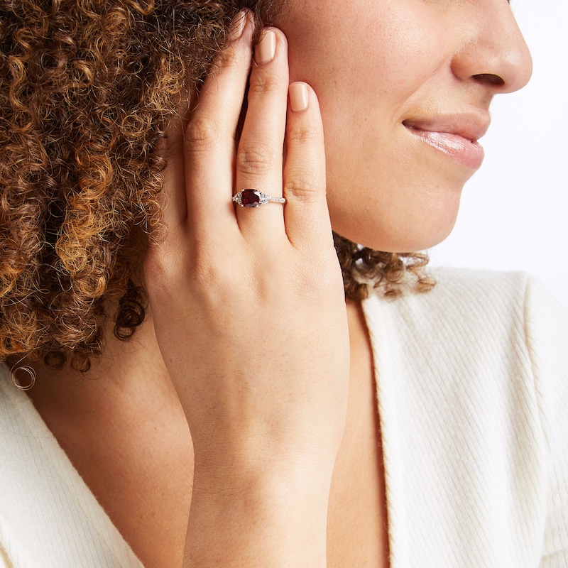 Cushion-Cut Lab-Created Ruby & White Lab-Created Sapphire Ring Sterling Silver