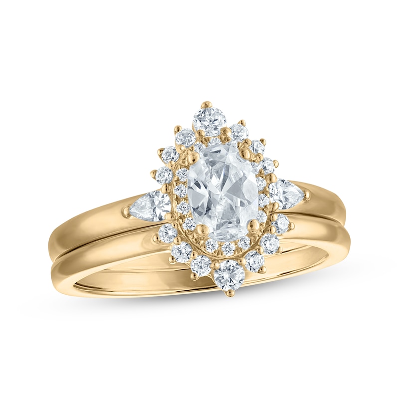 Main Image 1 of Now + Forever Oval-Cut Diamond Starburst Halo Bridal Set 3/4 ct tw 14K Yellow Gold