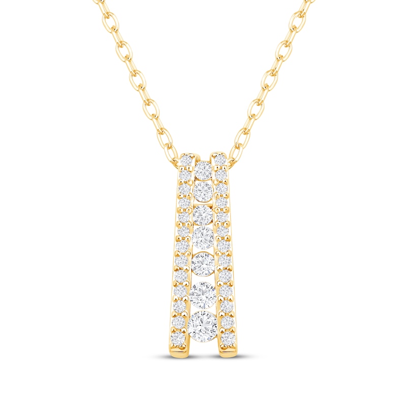 Main Image 1 of Diamond Ladder Necklace 1/4 ct tw 10K Yellow Gold 18"