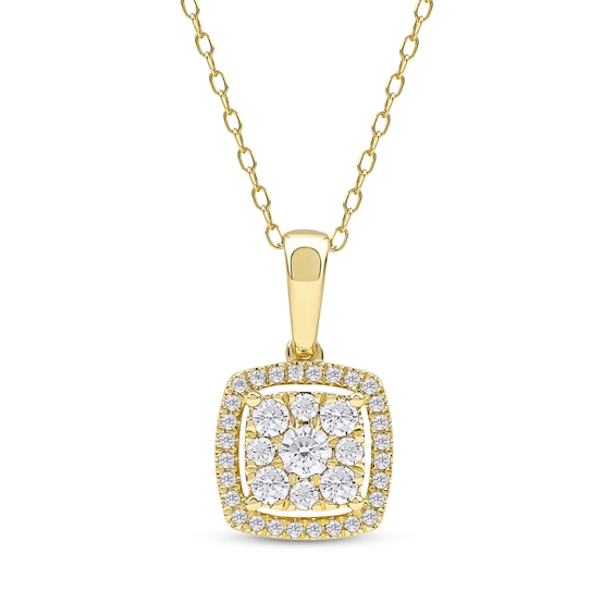 Diamond Cushion Frame Necklace 1/2 ct tw 10K Yellow Gold 18"