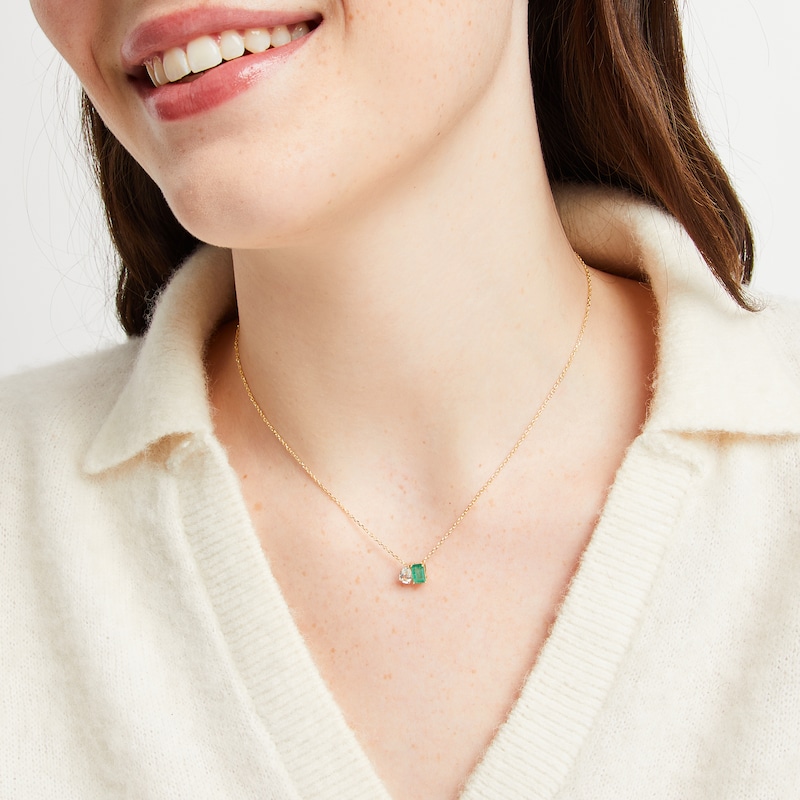Main Image 3 of Toi et Moi Pear-Shaped White Topaz & Emerald-Cut Emerald Necklace 10K Yellow Gold 18&quot;
