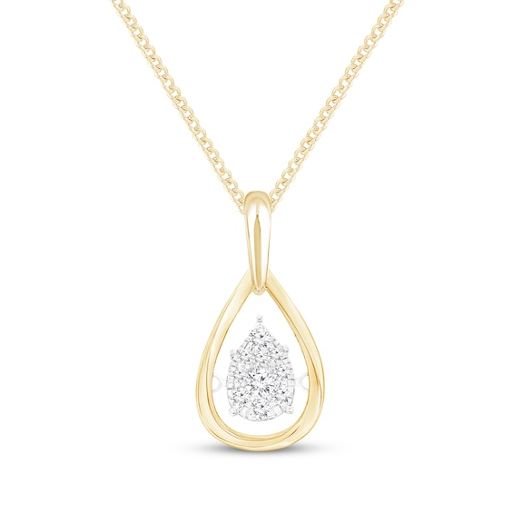 Unstoppable Love Multi-Diamond Teardrop Necklace 1/5 ct tw 10K Yellow Gold 19"