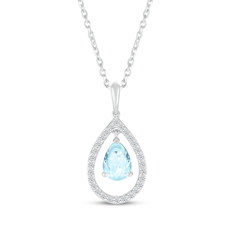 Pear-Shaped Aquamarine & Diamond Halo Necklace 1/6 ct tw 10K White Gold 18"