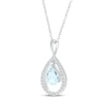 Thumbnail Image 1 of Pear-Shaped Aquamarine & Diamond Halo Necklace 1/6 ct tw 10K White Gold 18"
