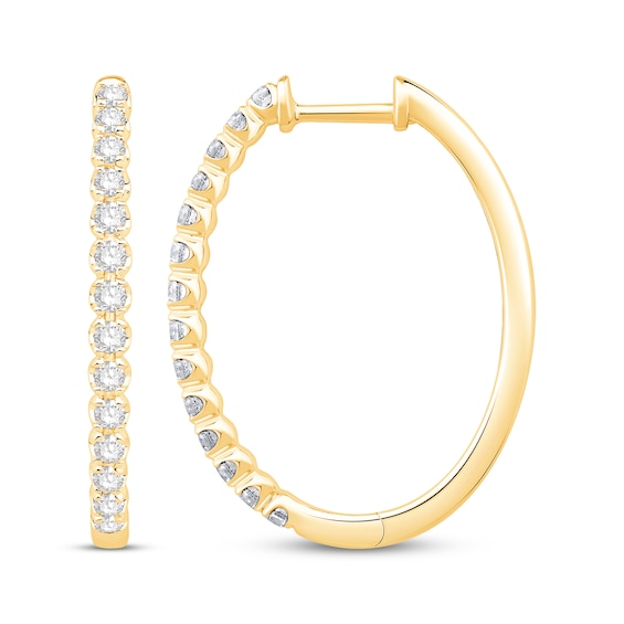 Diamond Oval Hoop Earrings 3/4 ct tw 10K Yellow Gold