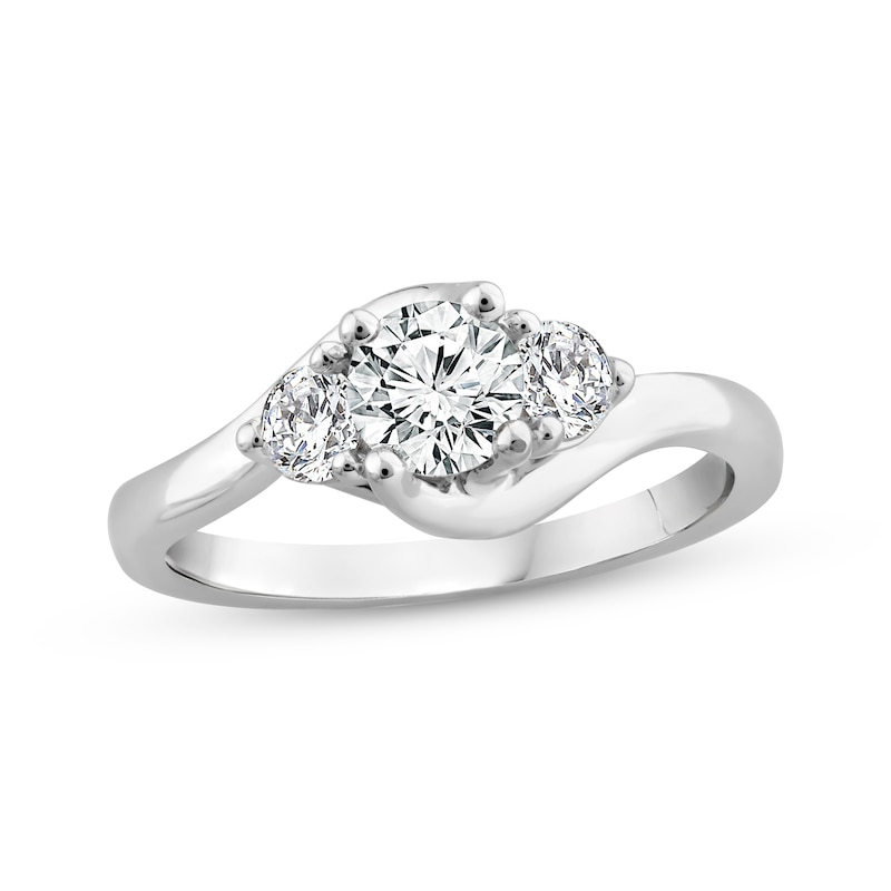 Memories Moments Magic Round-Cut Diamond Three-Stone Bypass Engagement Ring 3/4 ct tw 14K White Gold