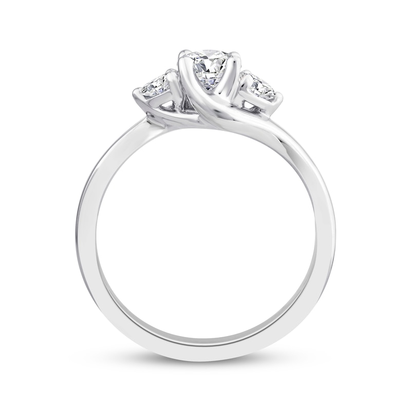 Memories Moments Magic Round-Cut Diamond Three-Stone Bypass Engagement Ring 3/4 ct tw 14K White Gold