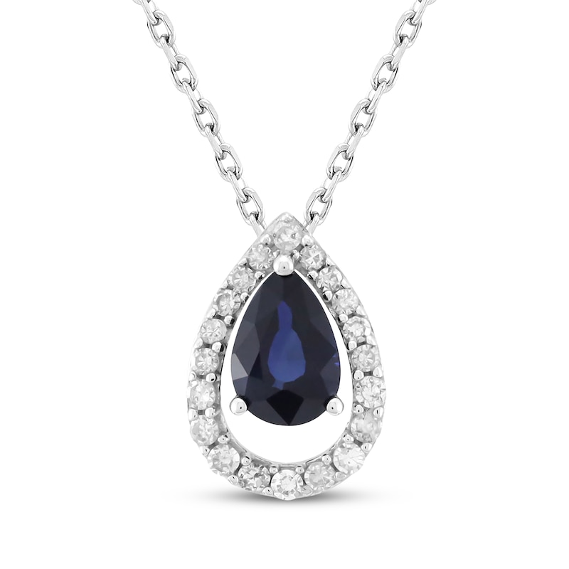 Main Image 1 of Pear-Shaped Natural Blue Sapphire & Diamond Teardrop Necklace 1/8 ct tw 10K White Gold 18&quot;
