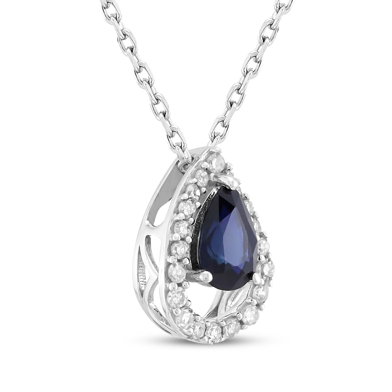 Main Image 2 of Pear-Shaped Natural Blue Sapphire & Diamond Teardrop Necklace 1/8 ct tw 10K White Gold 18&quot;