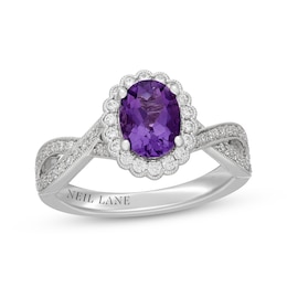 Neil Lane Oval-Cut Amethyst & Diamond Halo Engagement Ring 1/2 ct tw 14K White Gold