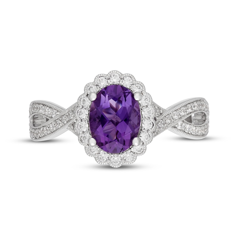 Main Image 3 of Neil Lane Oval-Cut Amethyst & Diamond Halo Engagement Ring 1/2 ct tw 14K White Gold