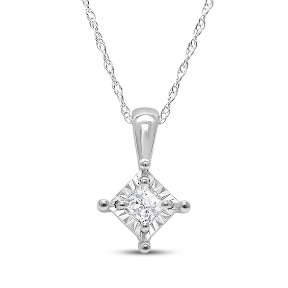 Radiant Reflections Princess-Cut Diamond Solitaire Necklace 1/8 ct tw Sterling Silver 18" (J/I3)