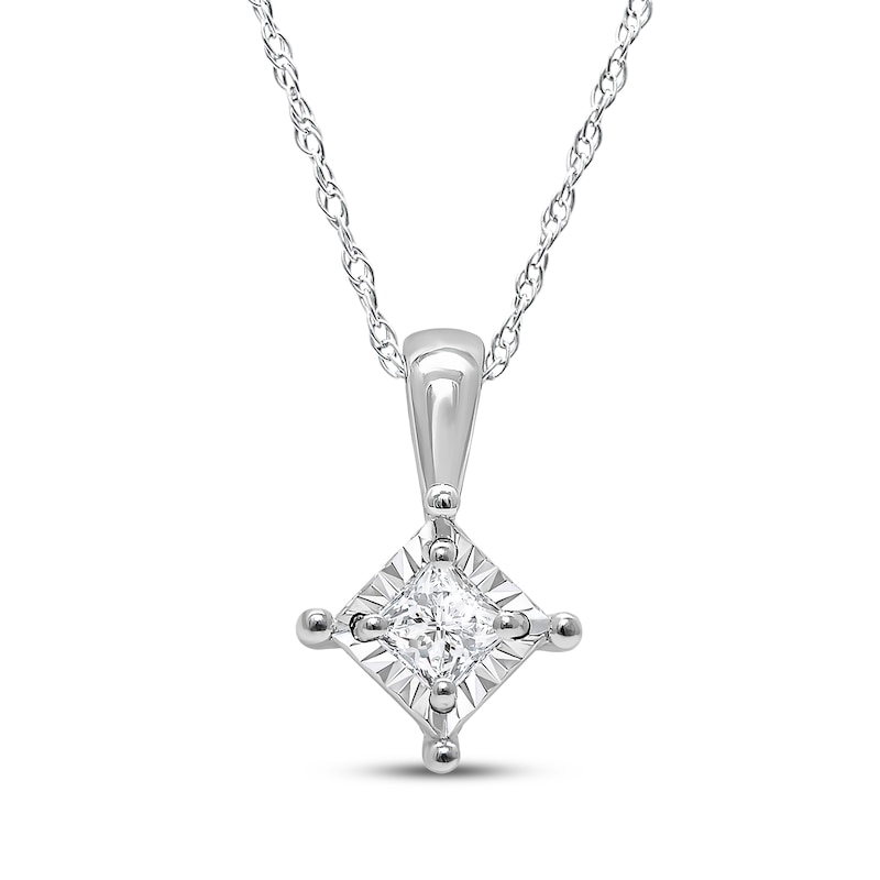 Main Image 1 of Radiant Reflections Princess-Cut Diamond Solitaire Necklace 1/8 ct tw Sterling Silver 18&quot; (J/I3)