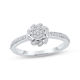 Multi-Diamond Sunflower Promise Ring 1/6 ct tw 10K White Gold