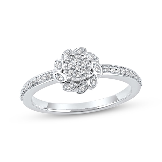 Multi-Diamond Sunflower Promise Ring 1/6 ct tw 10K White Gold