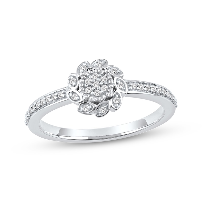 Main Image 1 of Multi-Diamond Sunflower Promise Ring 1/6 ct tw 10K White Gold