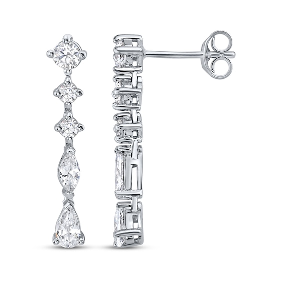 Pear, Marquise and Round-Cut Diamond Drop Earrings 1-1/4 ct tw 14K White Gold