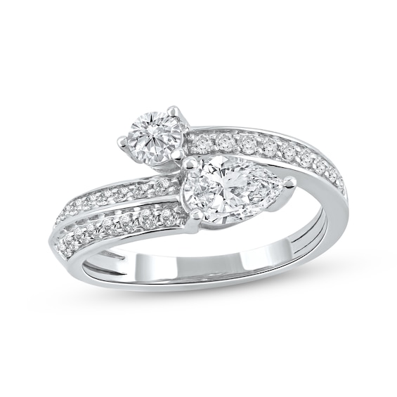 Pear-Shaped & Round-Cut Diamond Bypass Fashion Ring 1 ct tw 10K White Gold