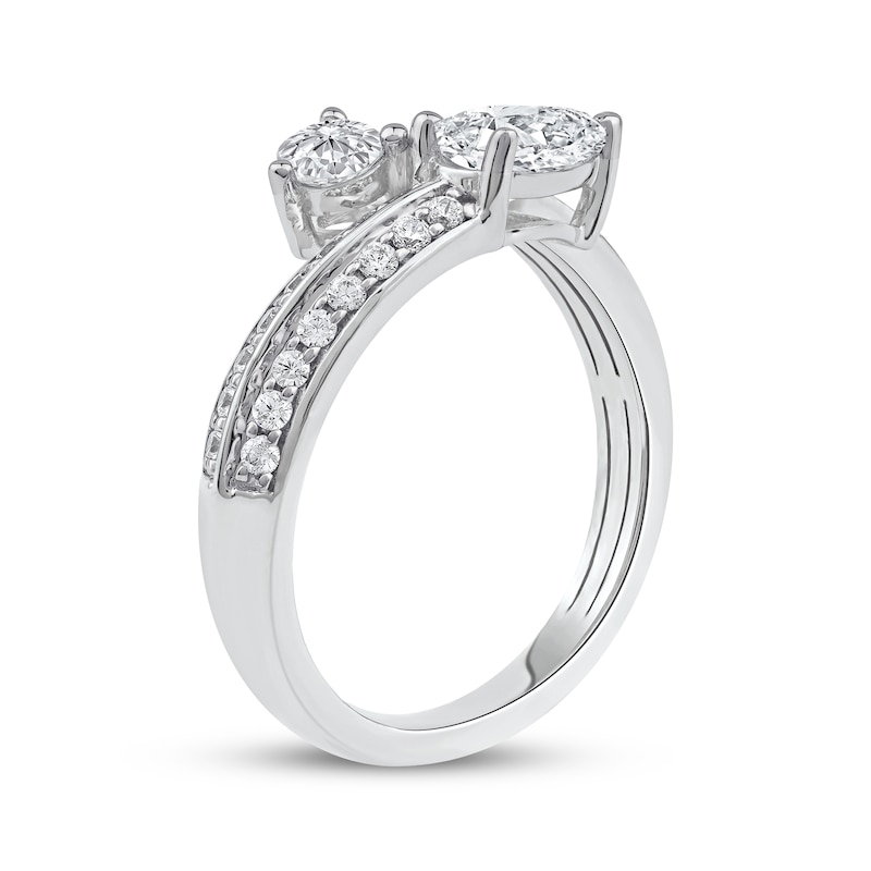 Main Image 2 of Pear-Shaped & Round-Cut Diamond Bypass Fashion Ring 1 ct tw 10K White Gold