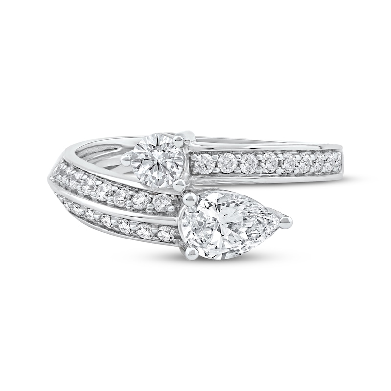 Main Image 3 of Pear-Shaped & Round-Cut Diamond Bypass Fashion Ring 1 ct tw 10K White Gold