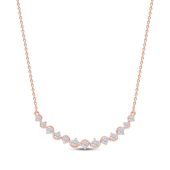 Diamond Graduated Smile Necklace 1/2 ct tw 10K Rose Gold 18"