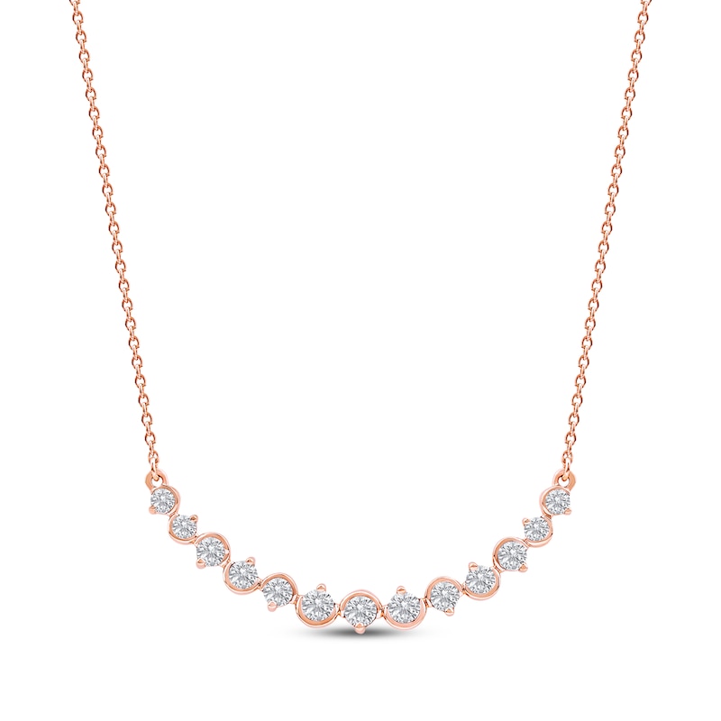 Main Image 1 of Diamond Graduated Smile Necklace 1/2 ct tw 10K Rose Gold 18"