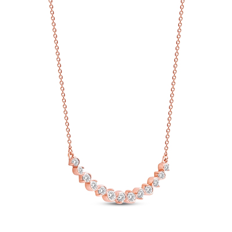 Main Image 2 of Diamond Graduated Smile Necklace 1/2 ct tw 10K Rose Gold 18"