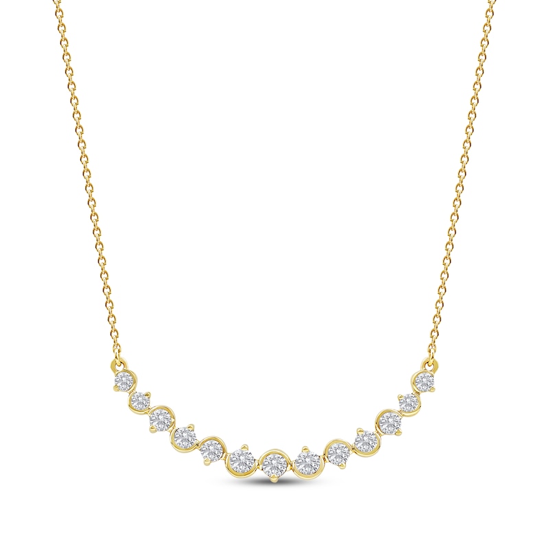 Main Image 1 of Diamond Graduated Smile Necklace 1/2 ct tw 10K Yellow Gold 18&quot;
