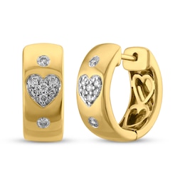 Multi-Diamond Heart Huggie Hoop Earrings 1/4 ct tw 10K Yellow Gold