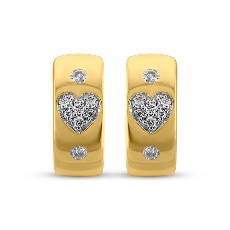 Main Image 2 of Multi-Diamond Heart Huggie Hoop Earrings 1/4 ct tw 10K Yellow Gold