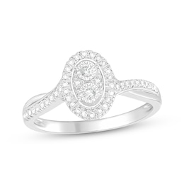 Multi-Diamond Oval Halo Promise Ring 1/20 ct tw Sterling Silver