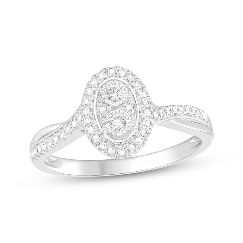 Main Image 1 of Multi-Diamond Oval Halo Promise Ring 1/20 ct tw Sterling Silver