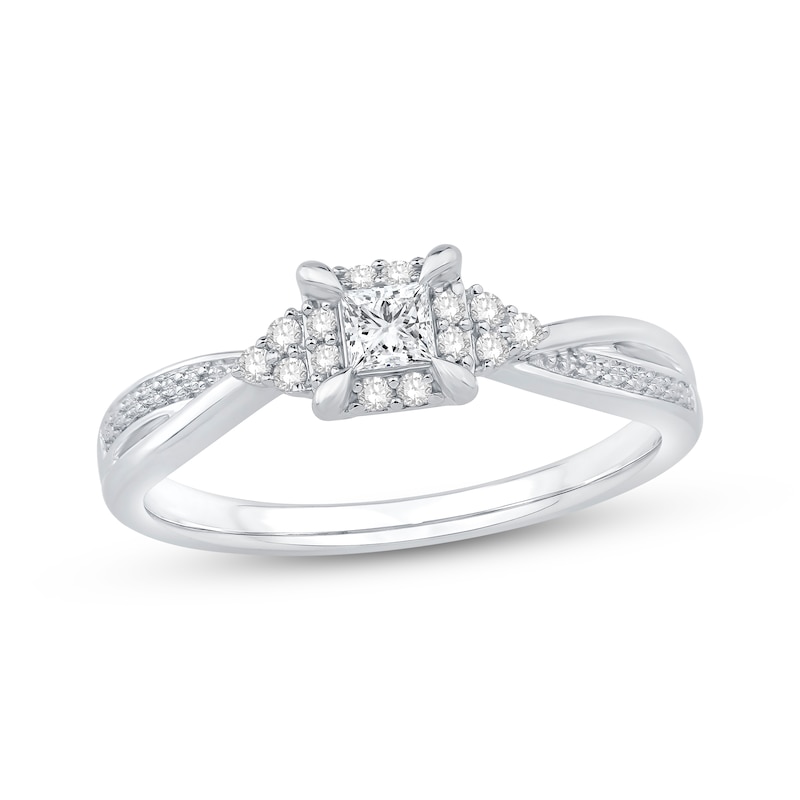 Main Image 1 of KAY Lab-Grown Diamonds Princess-Cut Halo Promise Ring 1/4 ct tw Sterling Silver