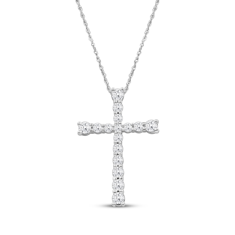 Main Image 1 of KAY Lab-Grown Diamonds Graduated Cross Necklace 1 ct tw 10K White Gold