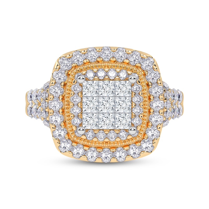 Main Image 3 of Now + Forever Princess-Cut Multi-Diamond Double Halo Engagement Ring 1 ct tw 10K Yellow Gold